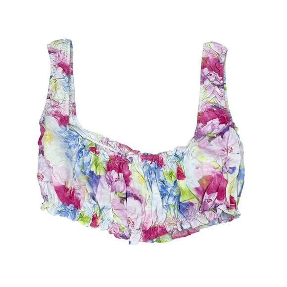 TACH Goda Silk Blend Floral Multicolor Ruffle Crop Top Sz Medium - Picture 7 of 7